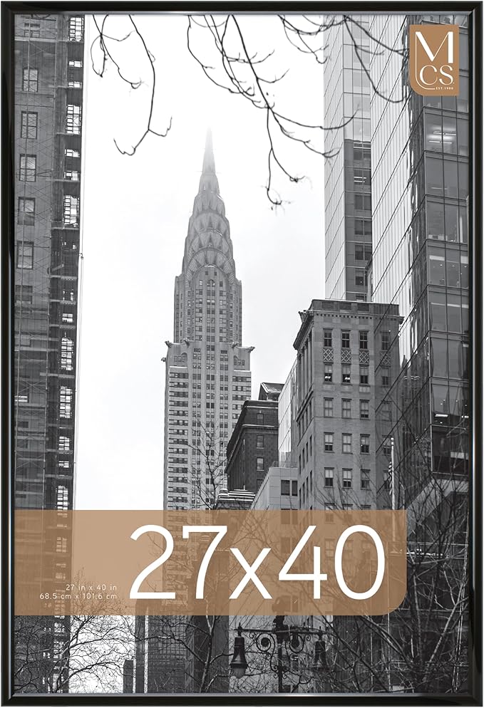 MCS Trendsetter Movie Poster Frame 27x40 Black High-Gloss, Vertical & Horizontal Wall Hanging Large Picture Frame for Photos, Artwork & Custom Posters (1-Pack)