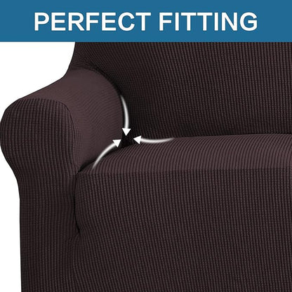 H.VERSAILTEX Stretch Couch Covers for 3 Cushion Couch Sofa Pet Friendly Soft Covers for Couches Feature Thick Checked Jacquard Fabric with Elastic Bottom, Sofa Large - Chocolate