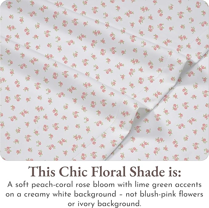 California Design Den Twin Floral Sheet Set, 100% Cotton Deep Pocket Twin Sheets & Pillowcase Set, Soft Sateen Weave - Chic Floral
