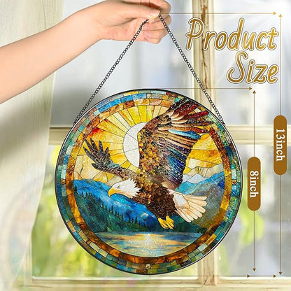 Bald Eagle Sun Catcher, 8 Inch Stained Glass Suncatcher, Stained Glass Window Hanging, Bald Eagle Indoor Decor, Idea Gift, Gift Exchange