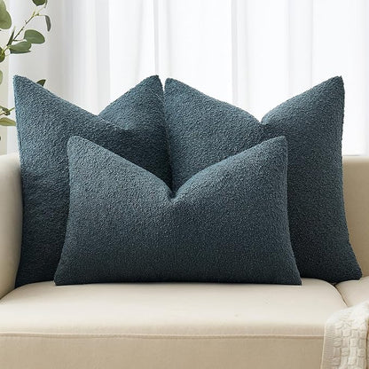 MIULEE 20x20 Inch Decorative Pillow Covers for Couch Bed Set of 2 Textured Boucle Neutral Winter Throw Pillows Dark Blue Accent Solid Cushion Pillowcases Sofa Livingroom Home Decor
