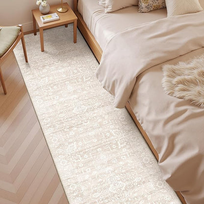 Washable Runner Rug, 2.5'x8' Runners Vintage Kitchen Non-Slip Foldable Hallway Runner Rug for Entryway, Laundry, Bedroom, Beige