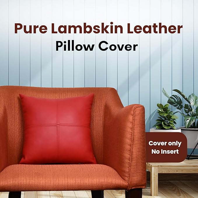 LL LEATHER LOVERS Lambskin Leather Pillow Cover, Hand Panel Stitched Leather Decorative Throw Pillow Covers for Couch Sofa Bed Living Room Garden (20x20 Inches, Cherry Red Pack of 1)