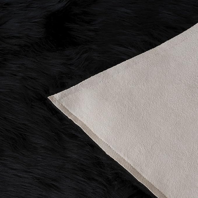 SAFAVIEH Faux Sheep Skin Collection Runner Rug - 2'6" x 8', Black, Silken Glam Design, Non-Shedding & Easy Care, 2.35-inch Thick Ideal for High Traffic Areas in Living Room, Bedroom (FSS115B)