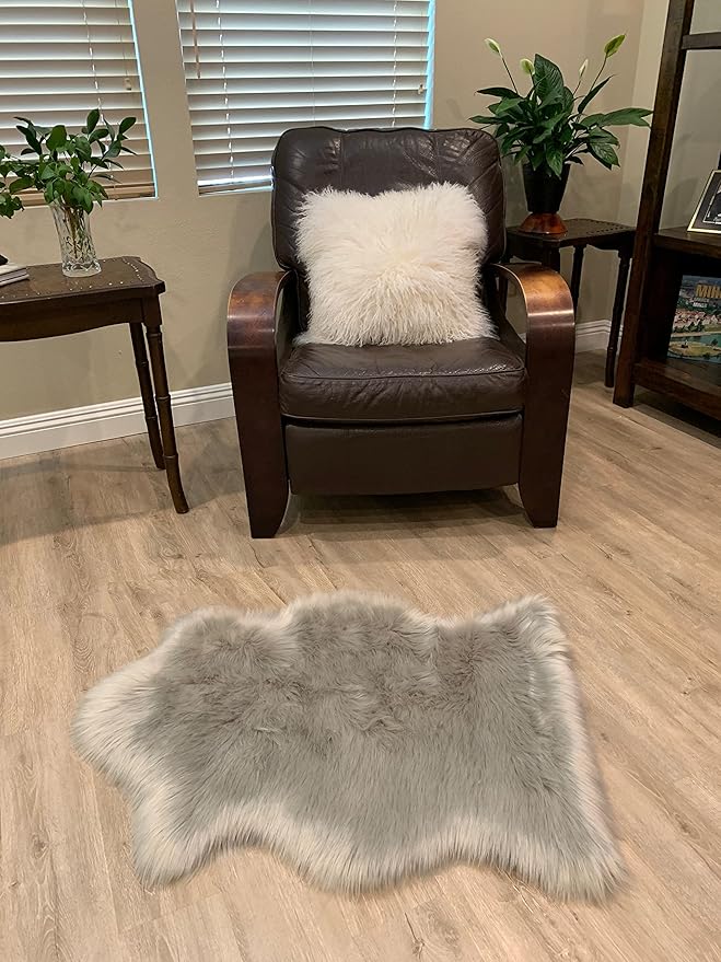 LAMBZY Faux Sheepskin Super Soft Hypoallergenic Silky Shag Rug for Living Room, Kids Room, Sofa (Single 2'x3', Grey)