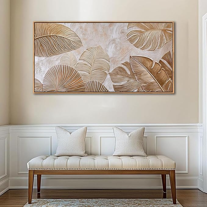 Minimalist Wall Art for Living Room - Beige Modern Wall Art | Large Framed Boho Canvas Painting | Contemporary Neutral Pictures for Bedroom Above Bed | Artwork Decor 24×48IN