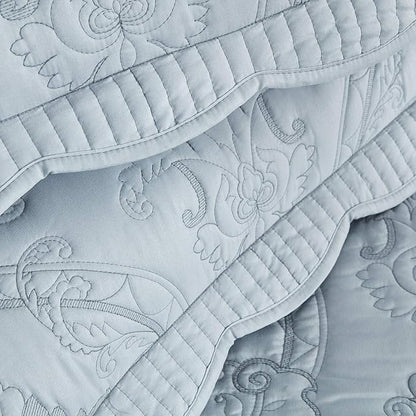 CHIXIN Oversized Bedspread Coverlet Set King Size - Lightweight Bedding Cover - Beautiful Stitching - 5 Piece Reversible Bedspread - Gorgeous Damask Paisley Pattern (King, Light Grey)