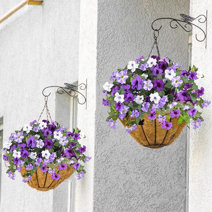 Artificial Fake Flowers for Outdoor Plants Decoration,2 Pcs Faux Petunias Flowers Plants UV Resistant Silk for Porch Yard Garden Home Indoor Decor(Purple White)