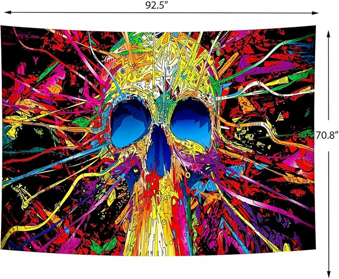 Delur Skull Tapestry Gothic Horror Colorful Skeleton Mystic Dark Tapestry Wall Hanging Trippy Vintage Aesthetic Witchy Psychedelic Headboard for Bedroom Living Room Home Decor (70.8" x 92.5")