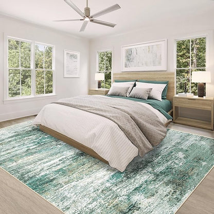 9x12 Area Rugs for Living Room, Washable Modern Abstract Large Area Rug Neutral Soft Non Slip Kids Rug Stain Resistant Indoor Carpet for Bedroom Dining Room Playroom Home Office(Green, 9'x12')
