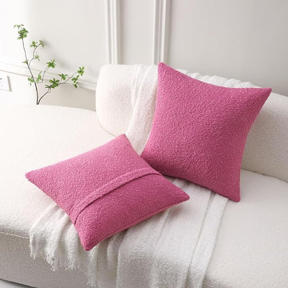 FUTEI Pack of 2 Hot Pink Decorative Throw Pillow Covers 18x18 Inch Soft Cozy Solid Boucle Textured Cushion Case,Modern Home Decor for Couch Bed Living Room