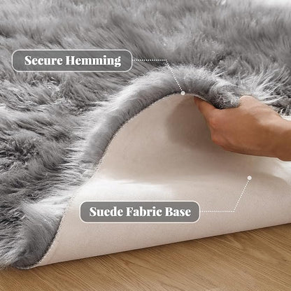 Silver Grey Washable Shaggy Round Rugs 6.6ft Large Faux Sheepskin Fur Rugs for Living Room Bedroom Circle Nursery Rug