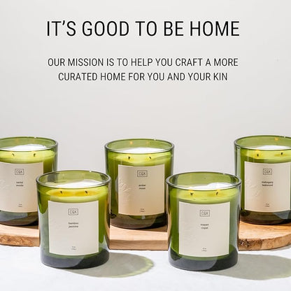 Craft & Kin 12oz Santal Woods Scented Candle for Home | Premium Green Winter Scented Candles for Men | Made with Natural Soy | Gifts for Men and Women | Nature Collection