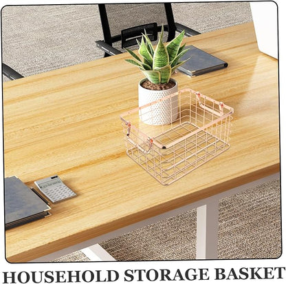 Wire Storage Basket with Handle Decorative Iron Fruit Holder for Snacks Vegetables and Home Organization Lightweight and Chic Design for Any Space