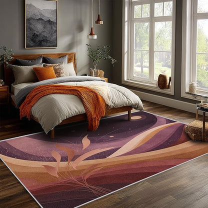 Boho Style Rug, 3x4 Area Rugs Abstract Textured Leaf Moon Pattern for Entryway, Living Room, Bedroom, Boho Style Home Decor Accessories Indoor Carpet, Non Slip & Machine Washable
