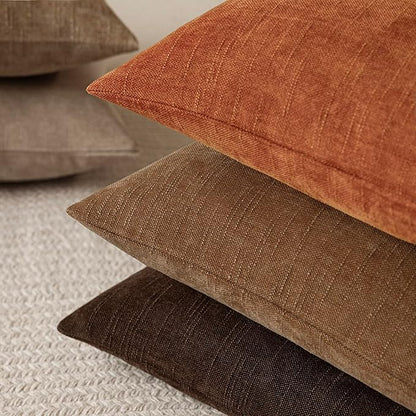 Foindtower Pack of 2 Soft Textured Chenille Throw Decorative Pillow Covers Square Accent Solid Cushion Cover Cozy Neutral Farmhouse Pillow Case for Couch Sofa Bedroom Living Room 24x24 Inch,Orange
