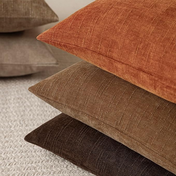 Foindtower Pack of 2 Soft Textured Chenille Throw Decorative Pillow Covers Square Accent Solid Cushion Cover Cozy Neutral Farmhouse Pillow Case for Couch Sofa Bedroom Living Room 20x20 Inch,Orange