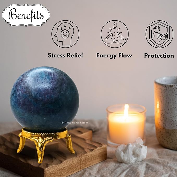 Amazing Gemstone Ruby Kyanite Crystal Ball with Stand - 1.5 Inches Crystal Sphere Meditation Balls for Witchcraft and Decorative Balls
