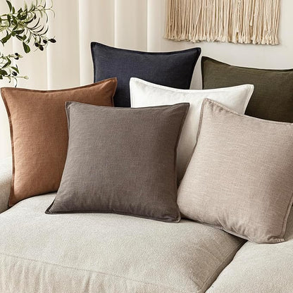 Foindtower Set of 2, Decorative Linen Soild Throw Pillow Covers Soft Accent Euro Cushion Case Farmhouse Neutral Pillowcase for Chair Couch Sofa Bedroom Living Room Home Decor 20 x 20 Inch Light coffee