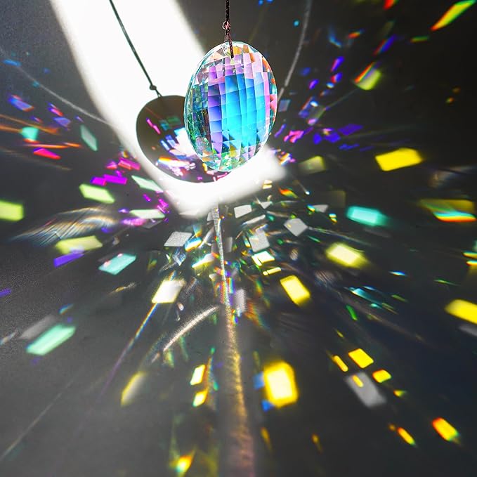 Colorful Oval Drop Hanging Crystals Chandelier Prisms Feng Shui Ornament Window Suncatchers 76mm