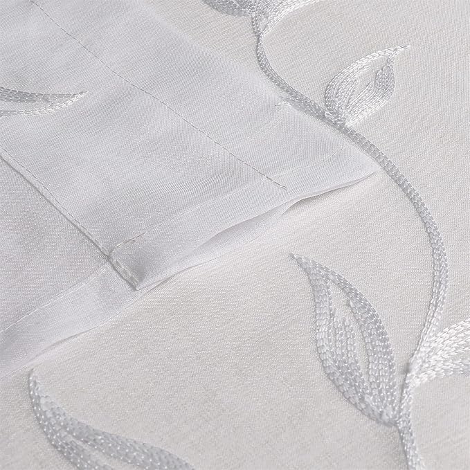 VISIONTEX White Sheer Curtains 63 Inch Length 2 Panels Set Embroidered Floral Leaf Pattern Rod Pocket Semi Sheer Voile Window Curtains/Drapes for Bedroom Living Room 54 x 63 Inches