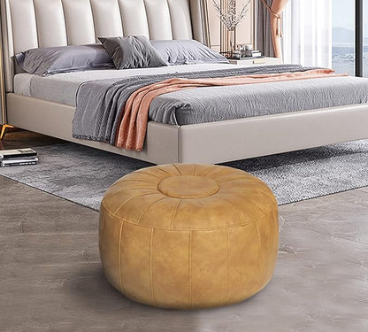 Thgonwid Unstuffed Moroccan Storage Pouf Foot Stool Ottoman Seat Handmade Faux Leather Bean Bag Floor Chair Foot Rest for Living Room, Bedroom or Balcony (Yellow)