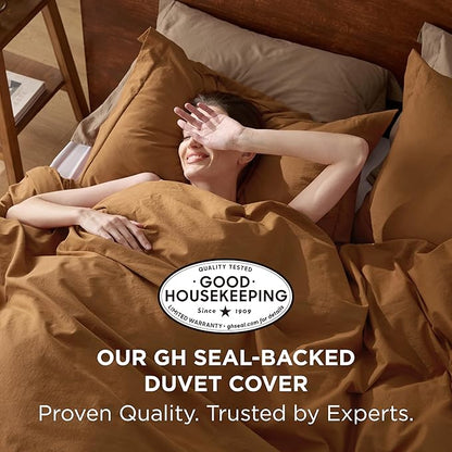 Bedsure 100% Washed Cotton Duvet Cover Queen Size - Hazelnut Brown Minimalist Cotton Duvet Cover Linen Like Breathable - GentleSoft™ Plain Simple Bedding (Hazelnut Brown, Queen, 90"x90")