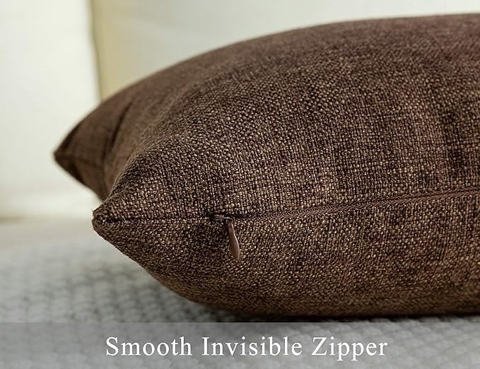 Stellhome Fall Burlap Throw Pillow Covers Square Solid Farmhouse Linen Cushion Covers for Bed Couch Sofa Bench, 18 x 18 inch (45 cm), Brown, Set of 2