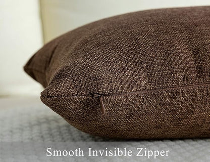Stellhome Fall Burlap Throw Pillow Covers Square Solid Farmhouse Linen Cushion Covers for Bed Couch Sofa Bench, 26 x 26 inch (65 cm), Brown, Set of 2
