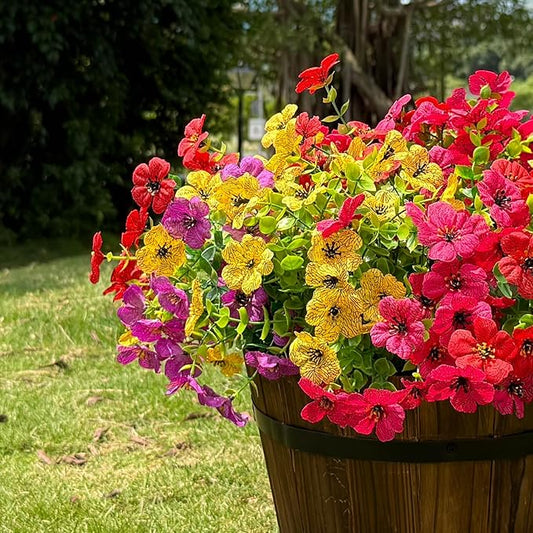 12 Bundles Artificial Flowers for Outdoor,4 Color No Fade UV Resistant Fake Flowers,Faux Plants for Outside Hanging Planters,Artificial Plants for Indoor Porch Garden Home Wedding Decor