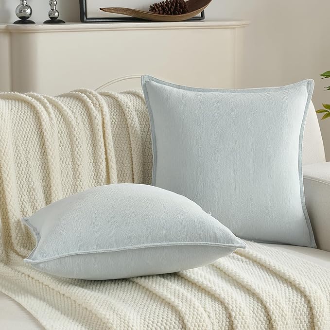 FUTEI Light Blue Chenille Throw Pillow Covers 18x18 Inch Set of 2,Edges Double-Stitched Cushion Cases,Modern Home Decor for Couch Living Room
