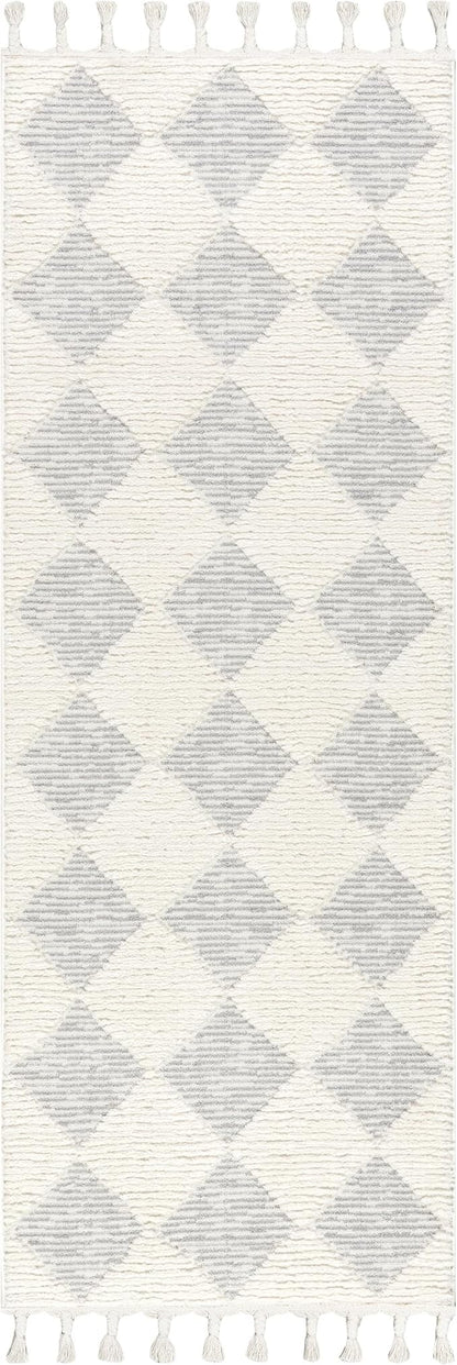 Nuloom Marissa Off-White/Grey, 2'8" x 8', Diamond, Tassel, Soft and Cozy, High Traffic, Stain Resistant, Easy Clean, Durable Runner for Bedroom, Living Room, Dining Space, Den, Foyer, Entryway