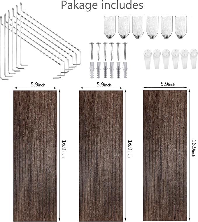 MITIME Floating Shelves Set of 3 Rustic Solid Wood Floating Shelf Wall Storage Shelves for Living Room, Bedroom, Bathroom, Kitchen Laundry, Office.no Drill Shelf(Retro Color L+L+L)