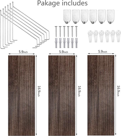 MITIME Floating Shelves Set of 3 Rustic Solid Wood Floating Shelf Wall Storage Shelves for Living Room, Bedroom, Bathroom, Kitchen Laundry, Office.no Drill Shelf(Retro Color L+L+L)