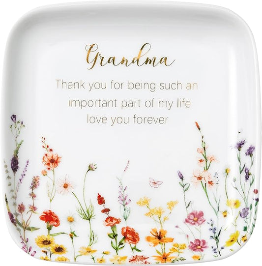 Crisky Jewelry Ring Dish for Grandma Birthday Gifts Thinking of You Gift for Grandmother New Fist Time, Personalized Christmas Valentine's Gift Ideas from Grandson Granddaughter (Love You Forever)