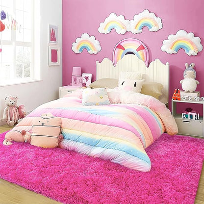 Super Fluffy Rug for Bedroom, 4x6 Shag Fuzzy Area Rug for Living Room Bedroom, Plush Soft Carpet for Girls Boys Kids, Non Slip Throw Rugs for Dorm, Modern Home Decor Aesthetic, Hot Pink