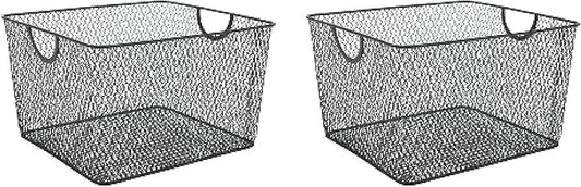 YBM HOME Household Wire Mesh Open Bin Shelf Storage Basket Organizer Black For Kitchen Pantry, Cabinet, Fruits, Vegetables, Pantry Items Toys 10” x 9” x 6”, 2-Pack, Black