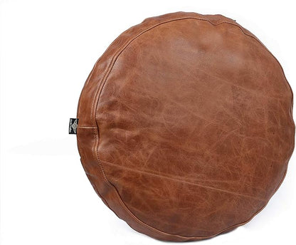 D DOLLY LAMB Lambskin Round Leather Pillow Cover - Sofa Cushion Case - Decorative Circular Cushion Throw Covers for Living Room & Bedroom - Tan Cruch Diameter 20 Inch