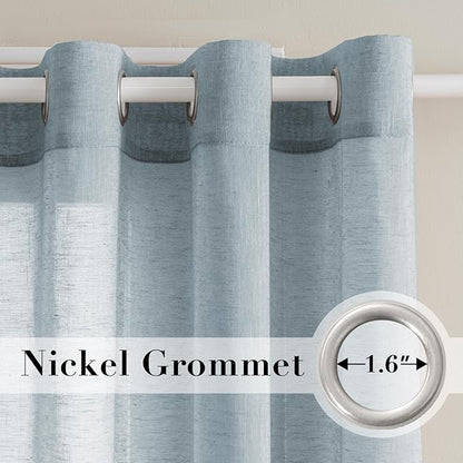 H.VERSAILTEX Linen Curtains Flax Linen Blended Curtain Panels for Living Room/Bedroom Semi Sheer Privacy Curtains 72 inch Length 2 Panels Set Nickel Grommet Window Drapes (52" W x 72" L, Teal)