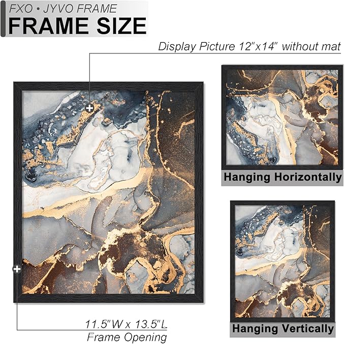 Engineered Wood 12x14 Picture Frame Set of 6, Black Frame for 12 x 14 Inch Picture Poster Photo, Light Weight 12 by 14 Frame with Wood-grain for Wall - 6 Pack/Black/12 x14