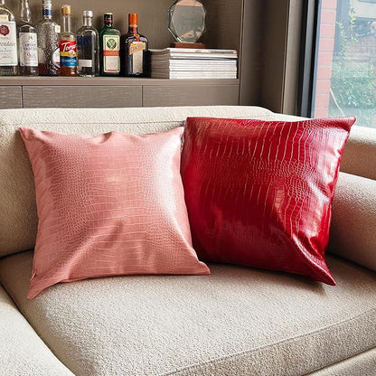 Faux Leather Throw Pillow Covers 18X18 Inch Set of 2 Christmas Red Outdoor Modern Farmhouse Solid Decorative Pillow Covers for Room Couch Living Bedroom Bed Sofa