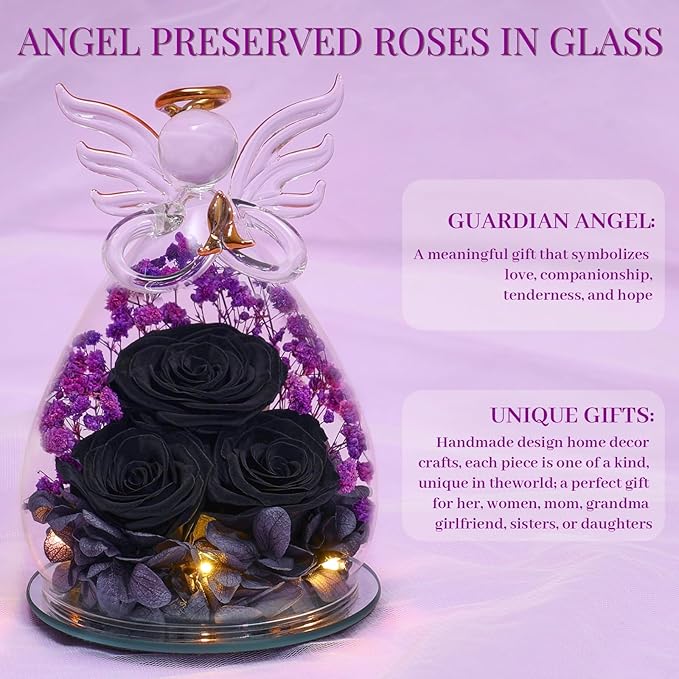 Beferr Valentines Day Rose Gifts for Her Women Mom Gifts for Birthday, Fresh Flowers for Delivery Prime Forever Preserved Rose in Glass Angel Figurine, for Grandma Wife Kids Daughter