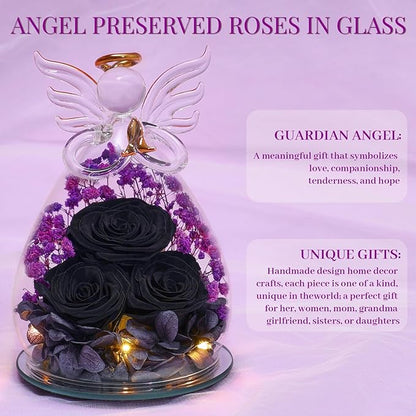 Beferr Valentines Day Rose Gifts for Her Women Mom Gifts for Birthday, Fresh Flowers for Delivery Prime Forever Preserved Rose in Glass Angel Figurine, for Grandma Wife Kids Daughter