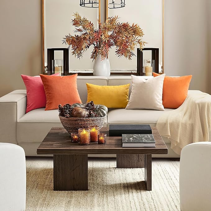 Phantoscope Pack of 2 Velvet Decorative Throw Decorative Pillow Cover Soft Solid Square Cushion Case for Couch Burnt Orange 20 x 20 inches 50 x 50 cm
