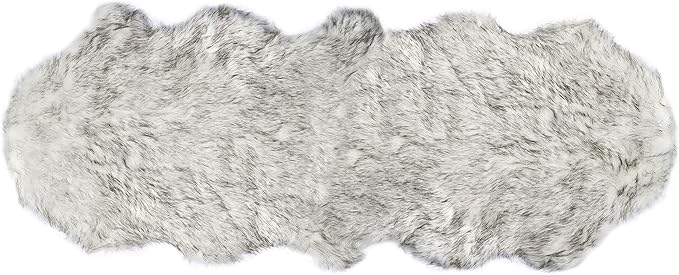 Luxe Gordon Faux Fur Rug with Soft and Fluffy Pile | Machine Washable Living Room Rug with Anti-Slip Backing | Cruelty-Free Area Rugs for Office or Bedroom, Gradient Grey, 2 ft x 6 ft