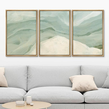 MUDECOR Framed Wall Art Print Set Pastel Waves Blue and White Tones Illustrations Modern Art Boho Decorative Colorful Chic for Living Room, Bedroom, Office - 24"x36"x3 Natural
