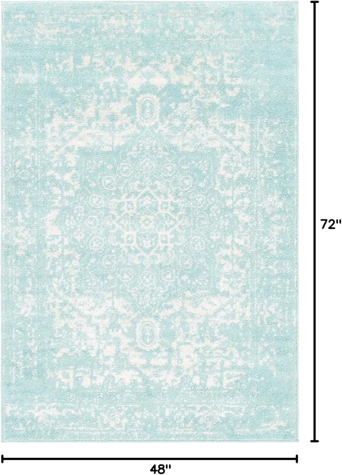 Rugs.com Arlington Collection Rug – 4' x 6' Aqua Medium-Pile Rug Perfect for Living Rooms, Large Dining Rooms, Open Floorplans