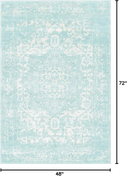 Rugs.com Arlington Collection Rug – 4' x 6' Aqua Medium-Pile Rug Perfect for Living Rooms, Large Dining Rooms, Open Floorplans