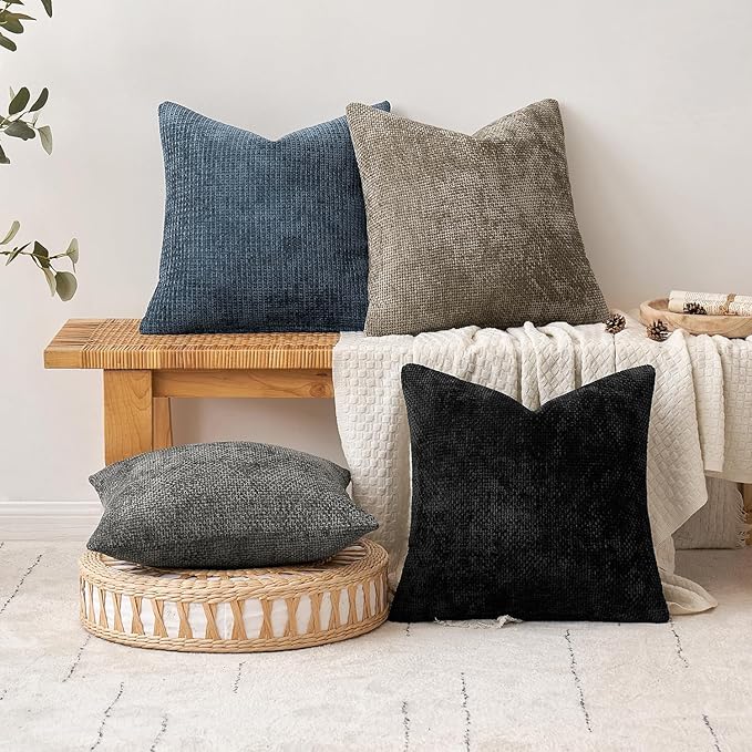 MIULEE Pack of 2 Couch Throw Pillow Covers 20x20 Inch Coastal Navy Blue Modern Boho Accent Decorative Pillow Covers Soft Chenille Farmhouse Cushion Covers for Home Decor Bed Sofa Living Room