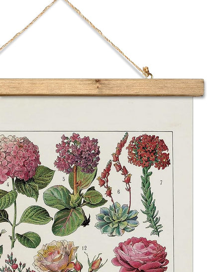 XIAOAIKA Vintage Wildflower Hanging Poster with Wooden Frame, Retro Style Wall Decor Art Painting, Patterns Printed on Linen Without Fading, Ready to Hang (12 x 16)